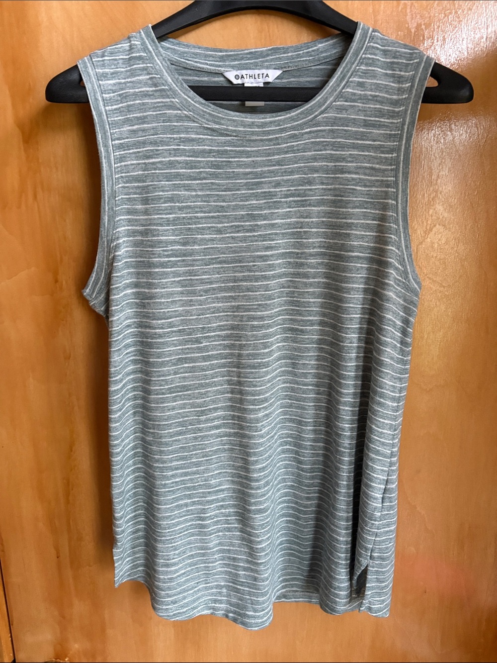 Athleta Striped Sage Green Sleeveless Tank